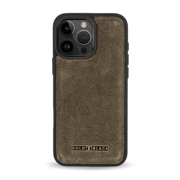 iPhone 16 Pro Leather Case Luxe Suede Khaki Green