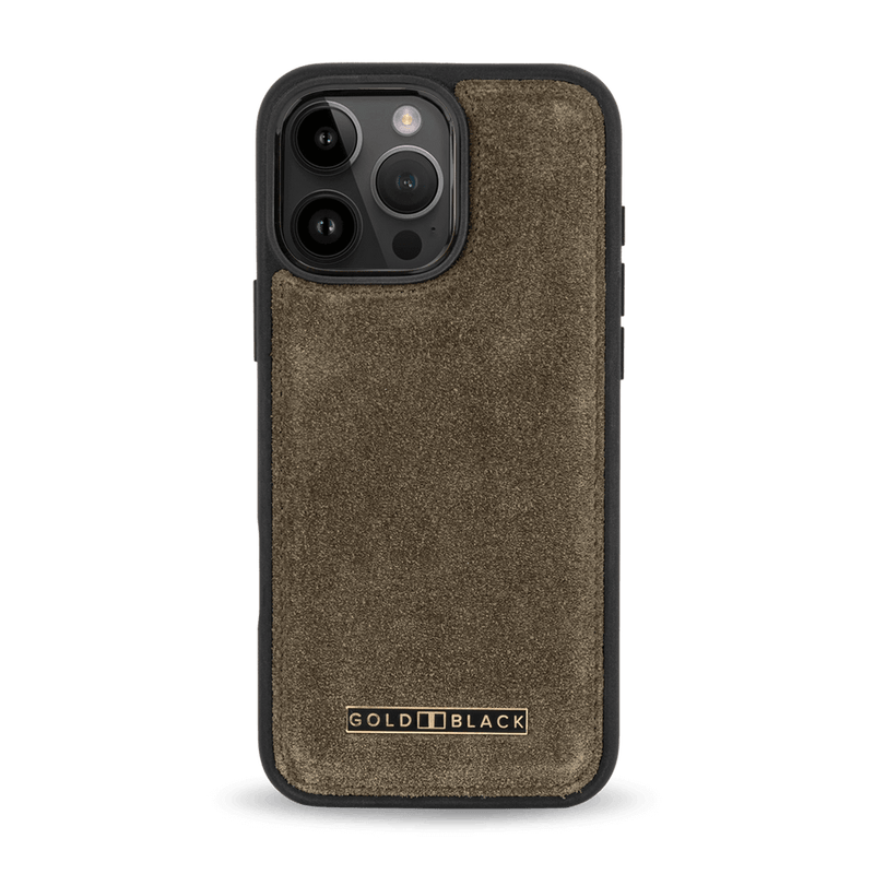 iPhone 16 Pro Max Leather Case Luxe Suede Khaki Green