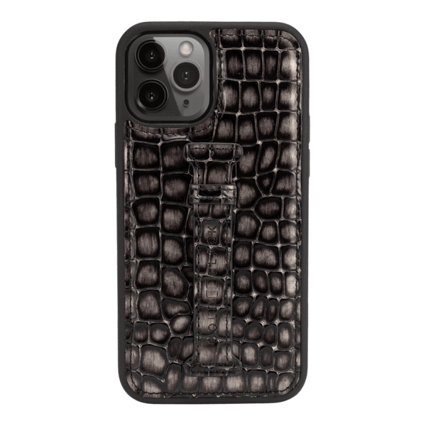IPHONE 13 / 13 PRO LEATHER CASE WITH FINGERHOLDER MILANO GREY