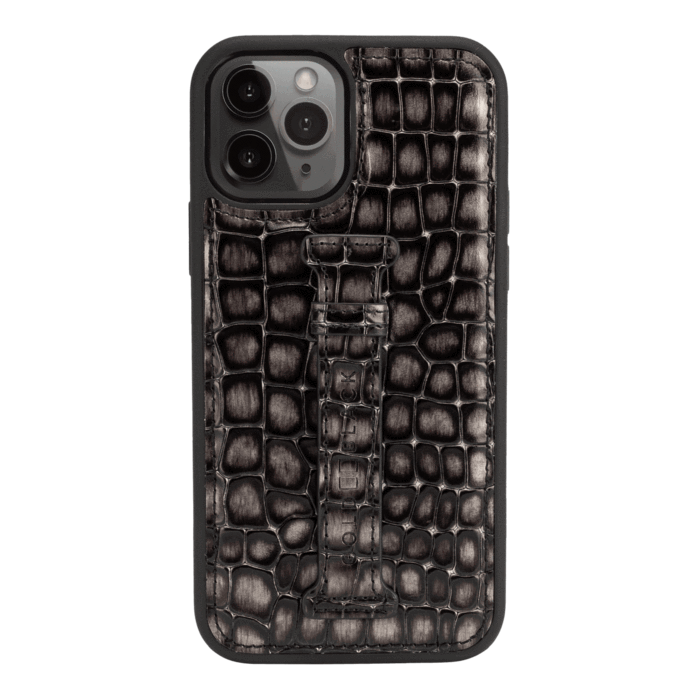 IPHONE 13 / 13 PRO LEATHER CASE WITH FINGERHOLDER MILANO GREY