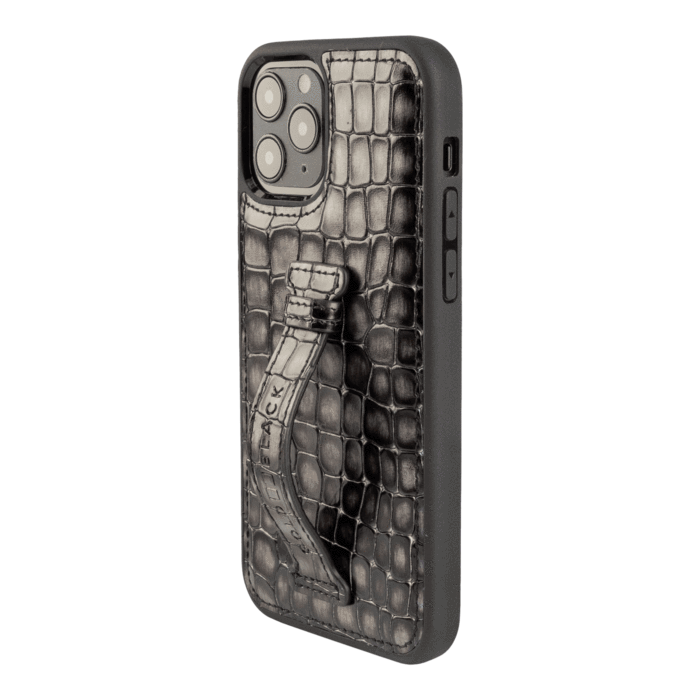 IPHONE 12 / 12 PRO LEATHER CASE WITH FINGERHOLDER MILANO GREY