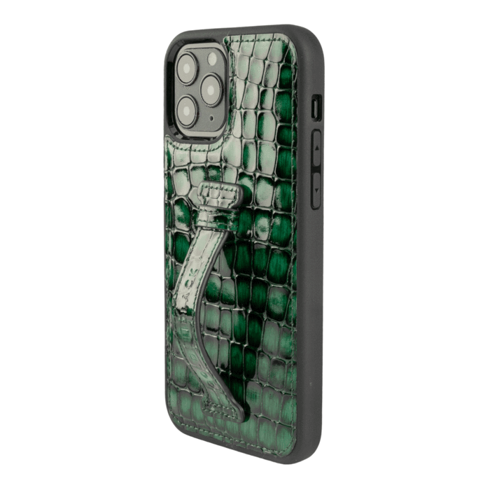 IPHONE 12 / 12 PRO LEATHER CASE WITH FINGERHOLDER MILANO GREEN
