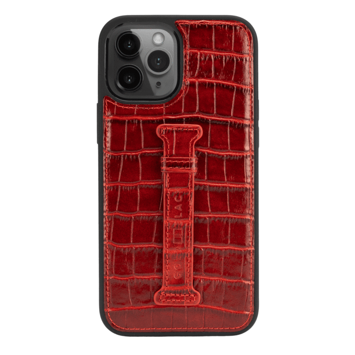 IPHONE 12 PRO MAX LEATHER CASE WITH FINGERHOLDER CROCO RED