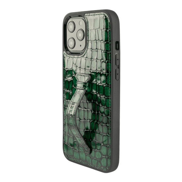 IPHONE 12 PRO MAX LEATHER CASE WITH FINGERHOLDER MILANO GREEN