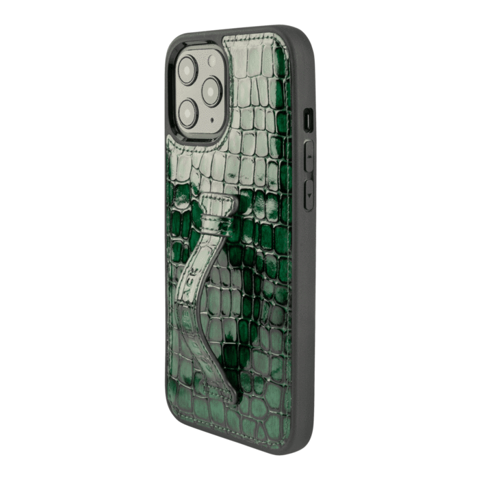 IPHONE 12 PRO MAX LEATHER CASE WITH FINGERHOLDER MILANO GREEN